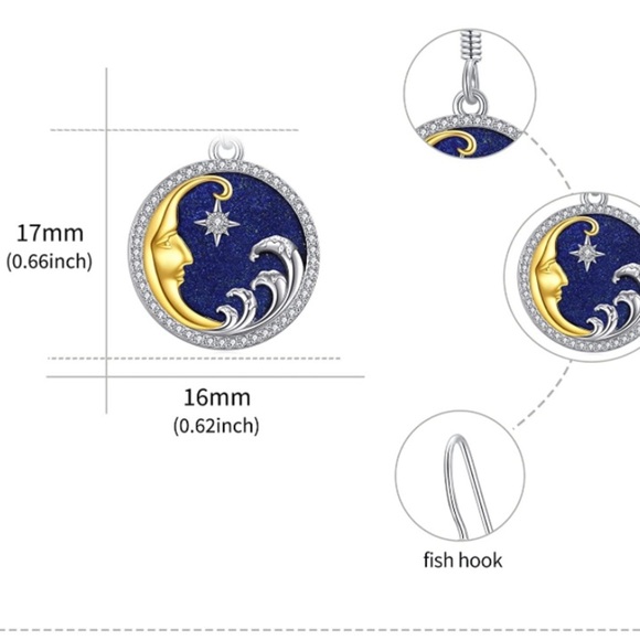 Lapus Lazuli Diamond Moon and Star Luxurious Starry Night Earrings - Picture 6 of 6